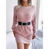 Real Shot Autumn and Winter Fashion Hollow One-neck Long-sleeved Pullover Sweater Skirt, Fashionable and Elegant Ladies Casual Long Skirt