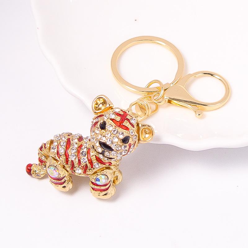 Colorful Rhinestone 3D Tiger Keychain and Metal Backpack Accessory