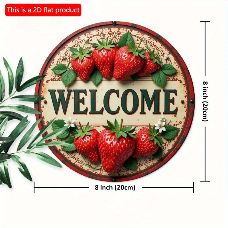 2d Flat 20*20cm Circular Wooden Sign, Strawberry Welcome Sign, Home Gift Window Decoration, Porch, Room, Home, Wall Decoration, Bedroom Home Office