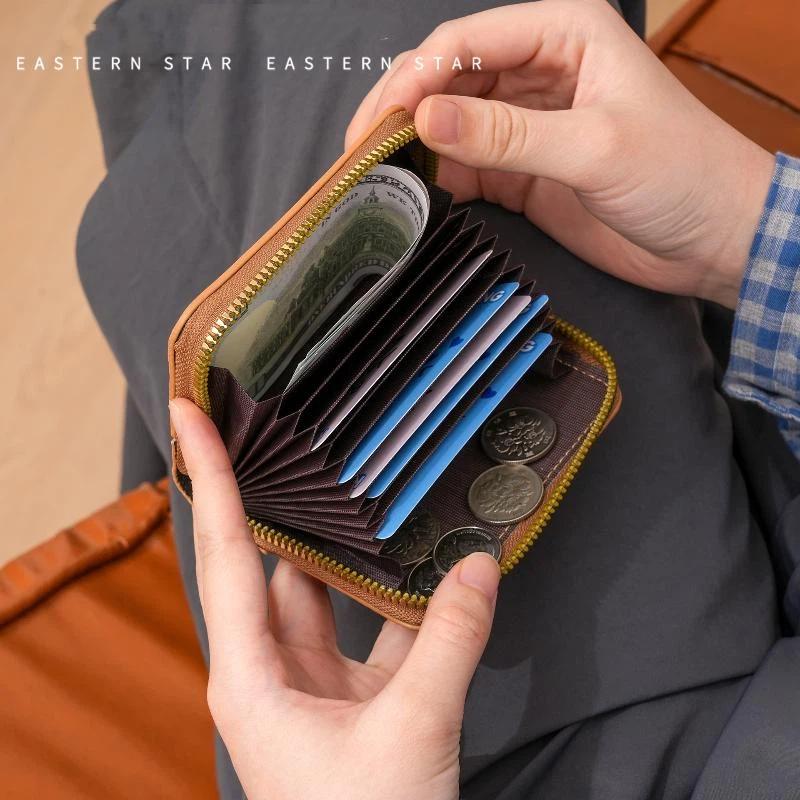 1Pcs Short Organ Card Bag Men'S Leather Zipper Wallet Large Capacity Multi-Card Holder Wallets Coin Cash Purse