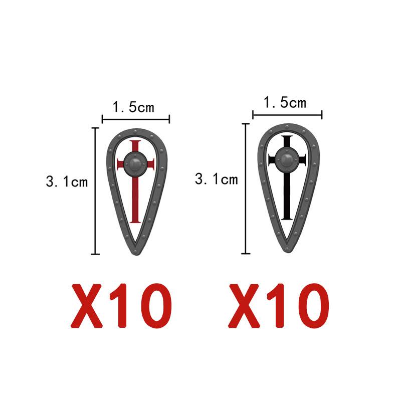MOC Mittelalterliche Bausteine Charakter Ritter Krieger Zubehörset Helm Schulterrüstung Schild Bogen Pfeil Stein Geschenk Spielzeug X022