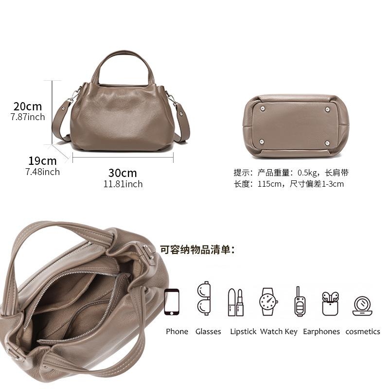 First layer cowhide women's bag pleated cloud bag crossbody shoulder bag autumn new high-end leather handbag