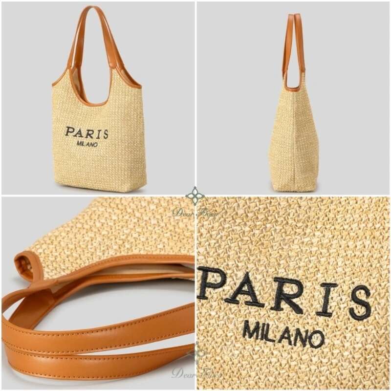 Womens Fashion Letters Straw Summer Beach Shoulder Bags Large Capacity Tote Bags Holiday Designer Casual Handmade Woven Handbags