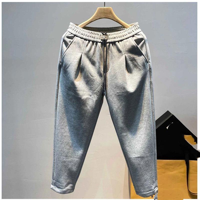American Retro Spring Autumn Men's New Spliced Elasticized Pocket Fashion Solid Loose Minimalist Casual Harem Pants