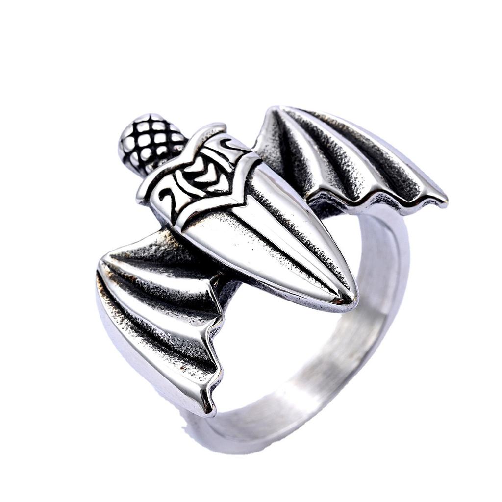 Creative bat wing sword titanium steel ring dark gothic retro personalized three-dimensional ring jewelry