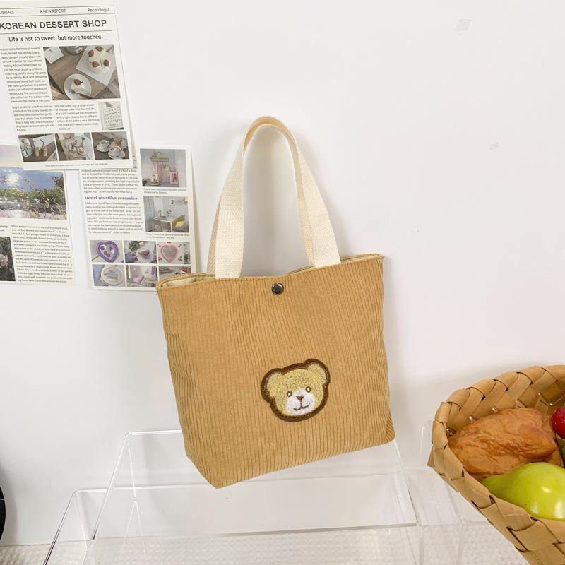 

Міні-вельветові сумки для обіду Сумки з ведмежим малюнком Універсальна сумка Bento для пікніка з їжею Багаторазова сумочка для милої дівчини Портативні дорожні сумки бежевий