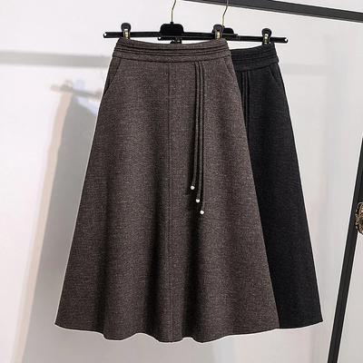 Übergröße High Waist Midi A-Linien-Rock für Übergrößen-Frauen aus Wollstoff im Vintage-Stil für Herbst und Winter