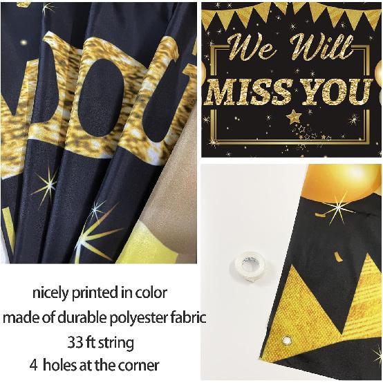 We Will Miss You Decorations Banner, Black Gold Retirement party Decoration, Going Away, Office Farewell, College Graduation, Friends Goodbye Party