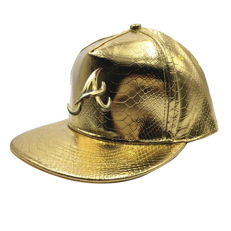 Crocodile Grain Hip Hop Baseball Cap with Rhinestone PU Leather Brim