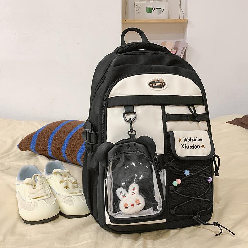 Japanese new high-value, fresh and sweet contrasting colors splicing junior high school students backpack women's lightweight backpack