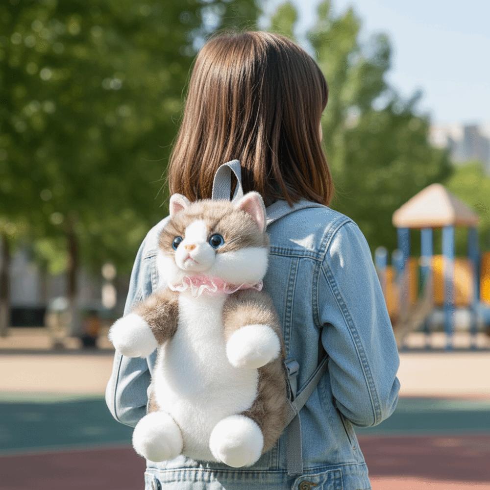 Soft Realistic Cat Backpack Fluffy Stuffed Animals Plush School Bag  Travel Storage