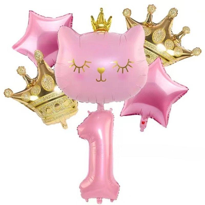 Набор цифровых воздушных шаров «Розовый Кот Корона» для украшения детского первого дня рождения Single set