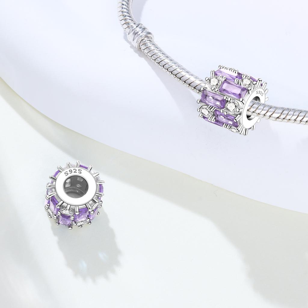 PANPOKI Copper Metal Elegant Purple Zircon Bead Components Authentic Original Pendant Bead Components Bracelet High Quality Fine Jewelry Charm Bead