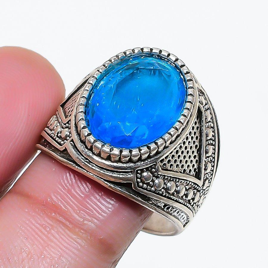 Natural Swiss Blue Topaz Gemstone 925 Sterling Silver Jewelry Ring Size 7.5 AR-18303