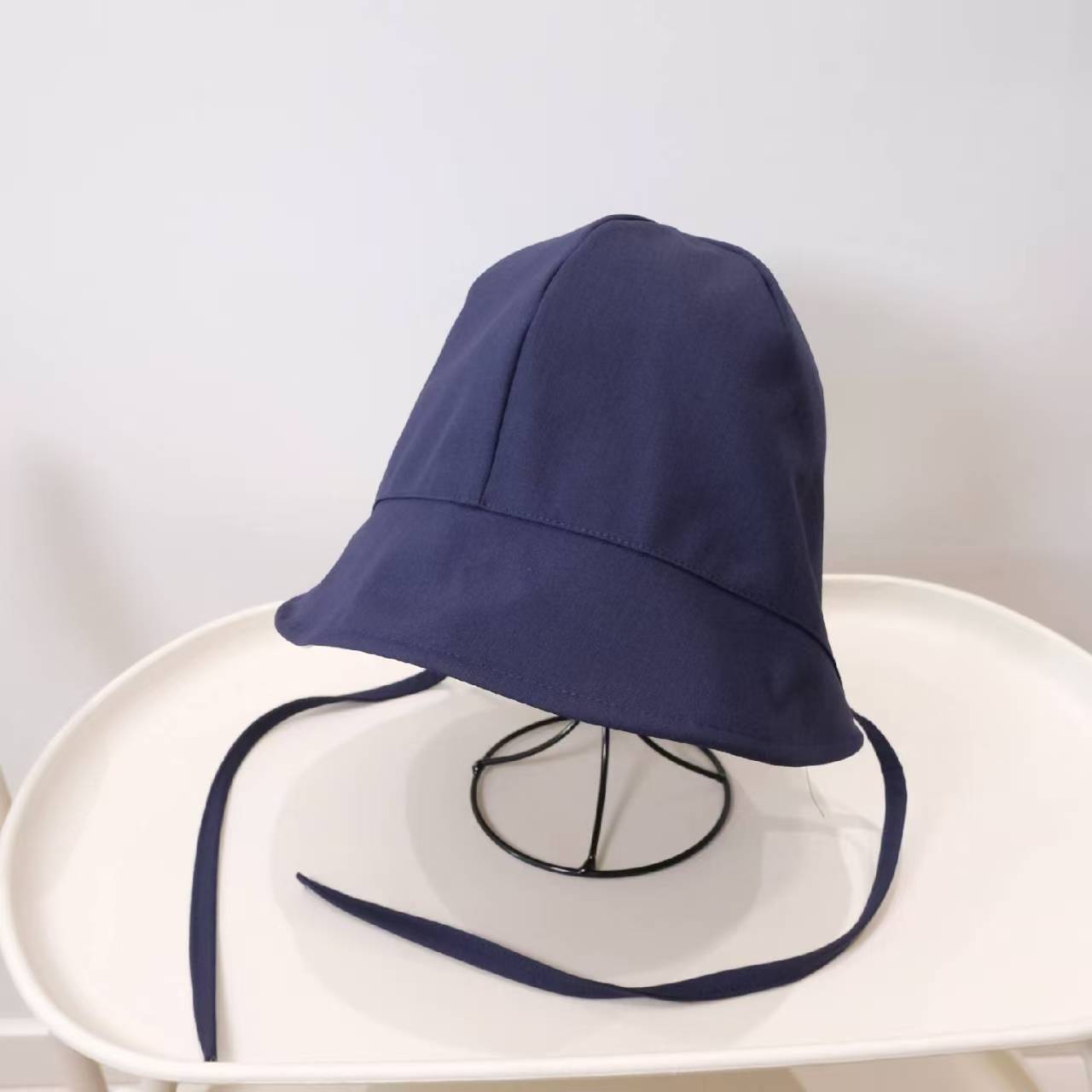 

Bucket Hat Women Korean Style Reversible Plaid Spring Summer Outdoor Hat Bowknot All-match Cap 56-58cm темно-синього кольору