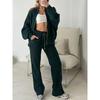 Women's Fashion Casual Spring Autumn Solid Color Print Long Sleeve O-Neck Trousers Pants Suits