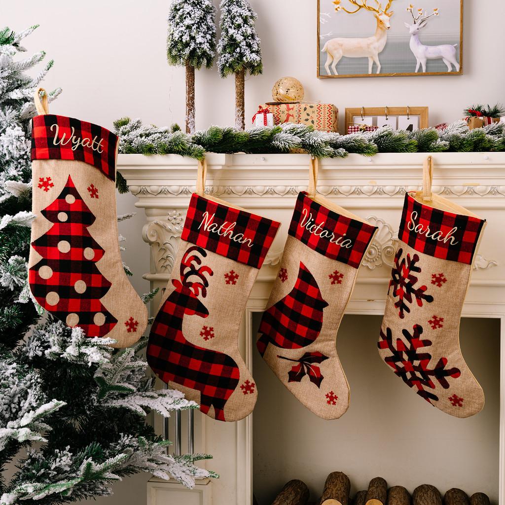 Red Holiday Charming And Black Plaid Christmas Stockings With Designs Festive