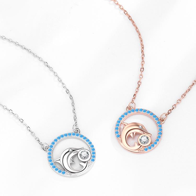 S925 Sterling Silver Dolphin Necklace - Elegant Women's Clavicle Chain, Light Luxury Design, Ideal for Christmas or Birthday Gifts.