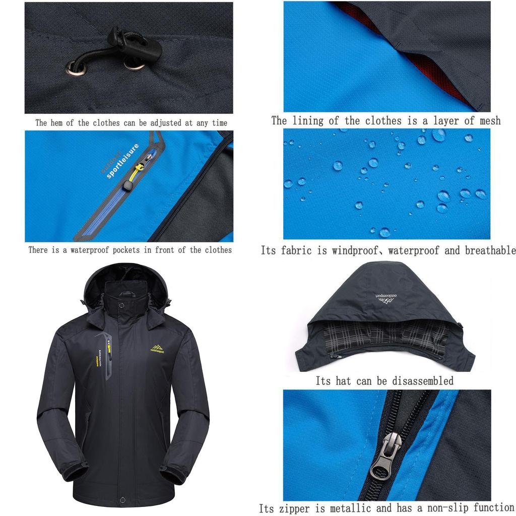 Waterproof Windproof Men Warm Coat With Detachable Hood And Adjustable Cuffs For Winter