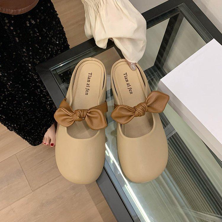 Baotou slippers women's outer wear spring 2025 new French gentle bow one pedal lazy half slippers