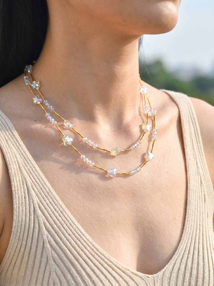 Long Blue Crystal Necklaces for Women, Layered Long Statement Necklace CZ Stone, Sweater Chain Jewelry