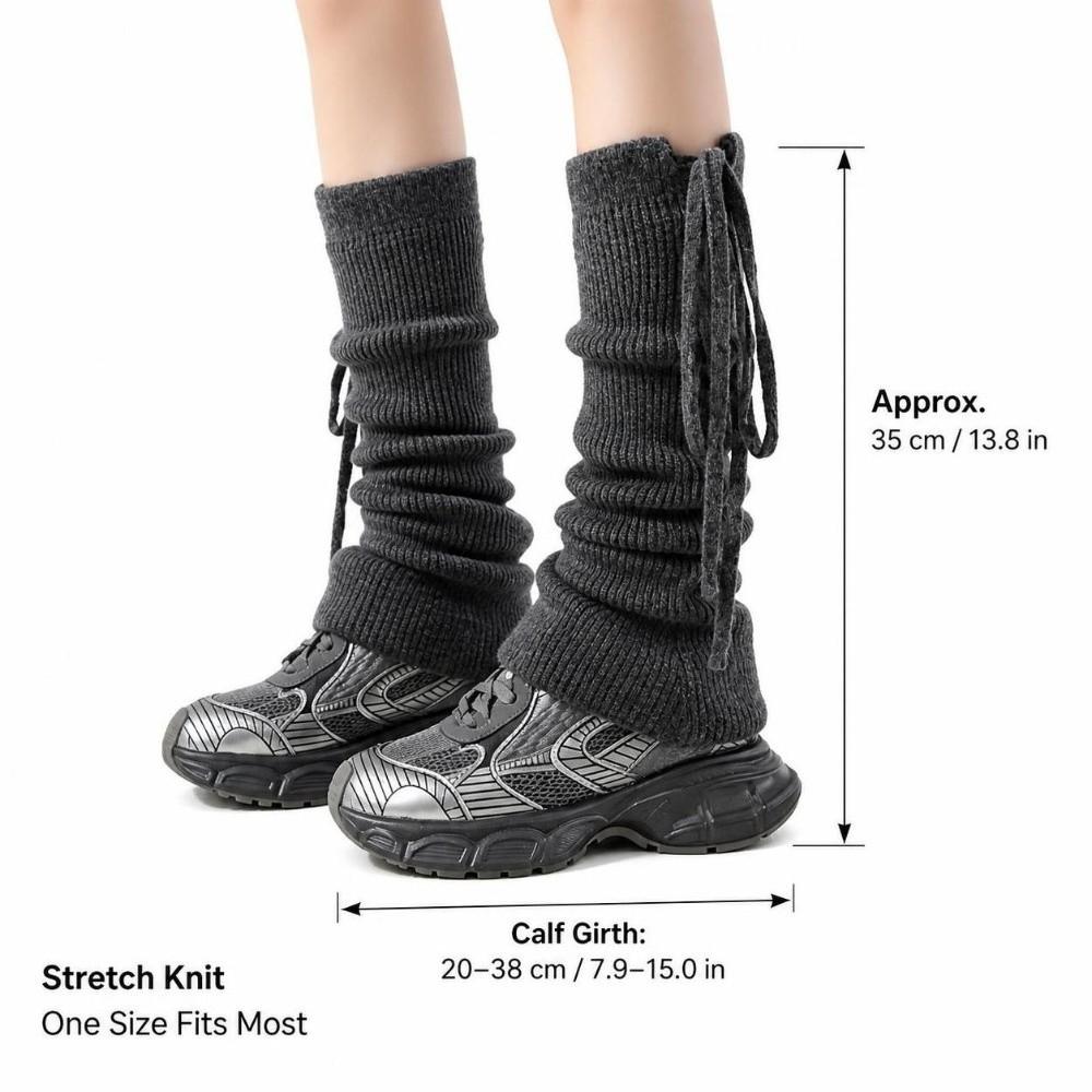 1Pair Stretchy Material Slouch Leg Socks Solid Color Drawstring Leg Warmers  Winter