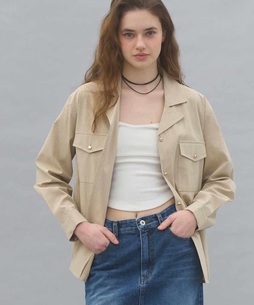 SO IR (2Color)Pocket Collar Blouse
