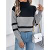 Women S Casual Striped Color Block High Neck Long Sleeve Sweater