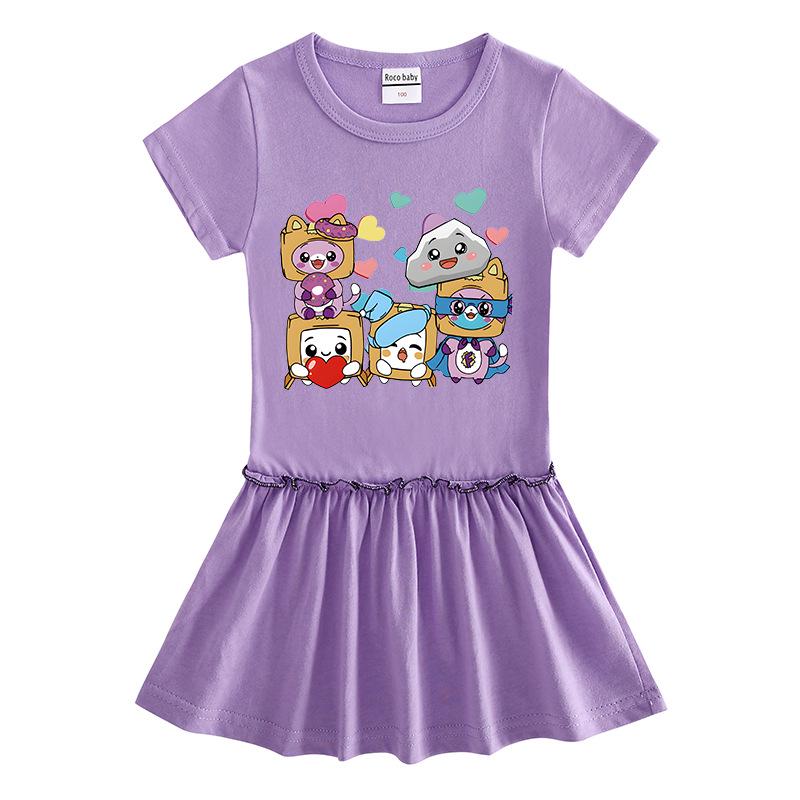 Sommerliches Koreanisches Cartoon-Mädchen-Kurzarmkleid mit gefaltetem Rüschenrock