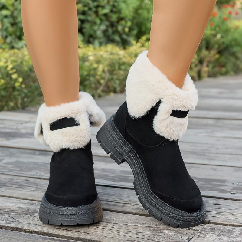 Low-heeled Warm Boots, Plus-size Shoes, Woolen Boots, Suede Low-top Snow Boots for Women