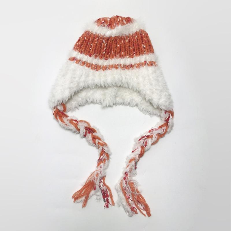 Colorful Knitted Beanie Women's Autumn and Winter Striped Color Matching Ear Protection Warm Face Small Hat