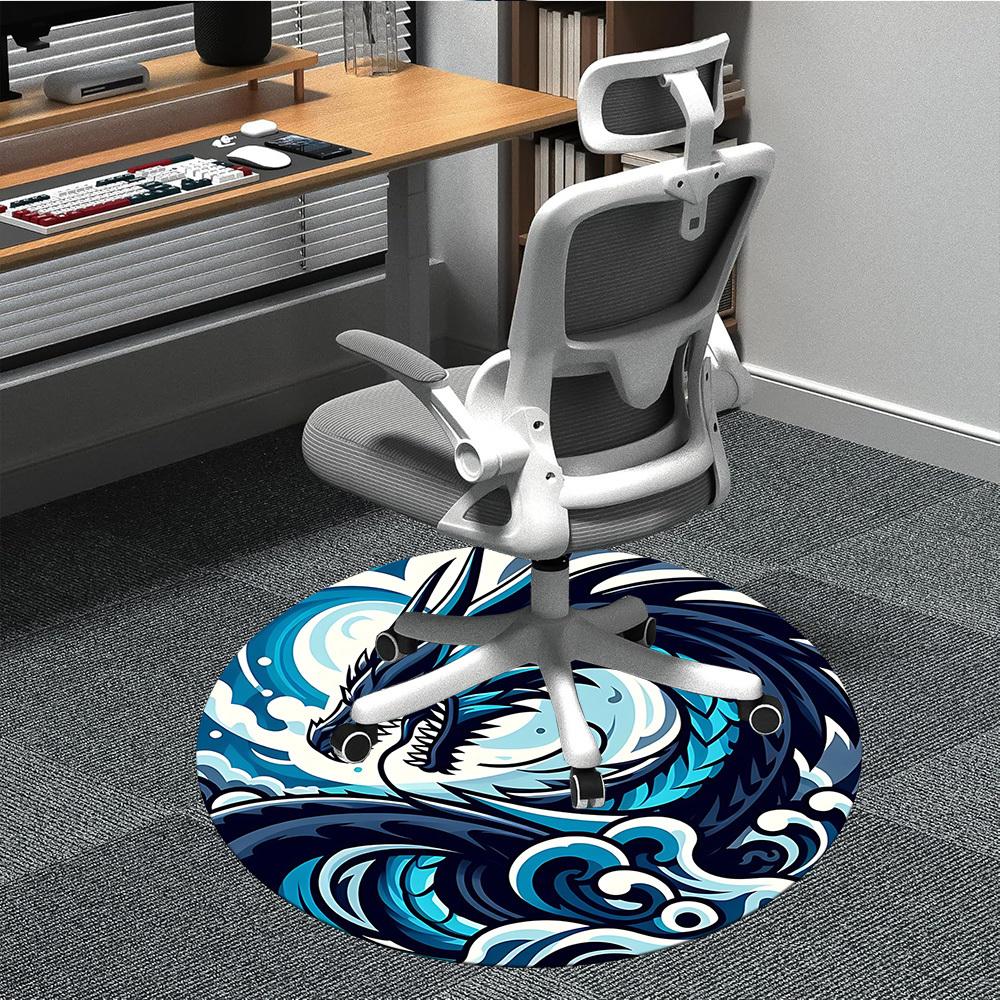 1pc Ocean Dragon Office Round Area Rug, Under Office Chairs Bedroom Living Room Home Decor, Room Deco