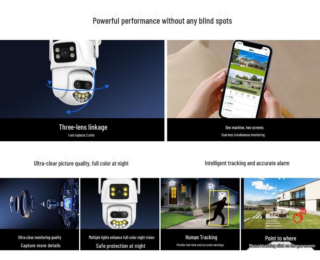 Icsee 9MP Dual-Screen PTZ Wireless Three-Lens HD Surveillance Camera