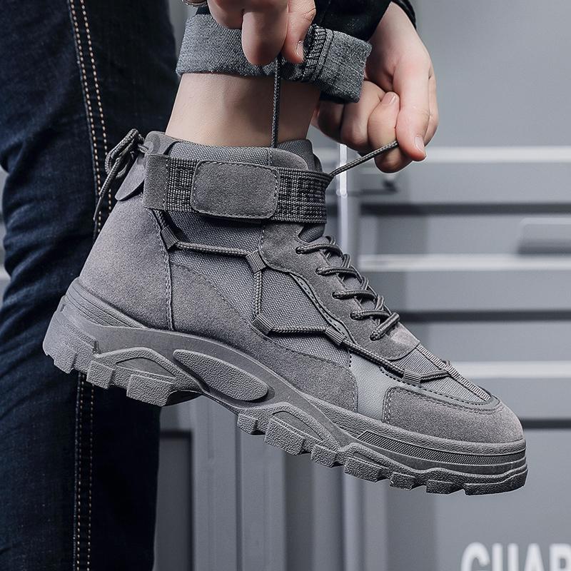 Mens Platform Boots Desert Boots New Comfortable Non-slip Hiking Shoe High Top All-match Work Boots Bota Masculina