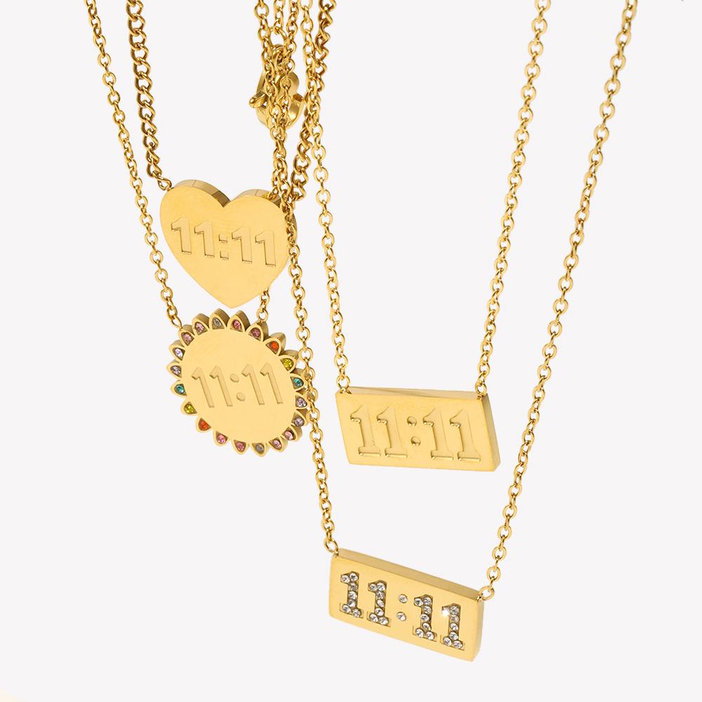 E.B.belle 11:11 Rectangle Pendant Plate Necklace Fine Polished Stainless Steel Gold Plated Necklace Number Jewelry