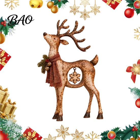 Retro Style Xmas Mantel Accents Rustic Christmas Reindeer Figurine, Resin Statue with Hanging Snowflake, Red Handcrafted Ornaments Scarf And