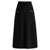 Autumn/Winter 2025 Black High-Waist Wool Knit Midi Skirt with Pockets