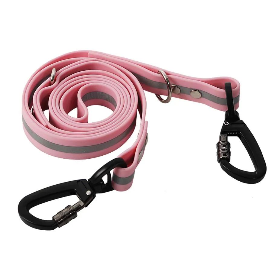 

ПВХ водонепроницаемый поводок для собак светоотражающий поводок для собак с высокой прочностью запирающийся сплав пряжка крюк мягкая двухсторонняя цепь для домашних животных 150cm розовый