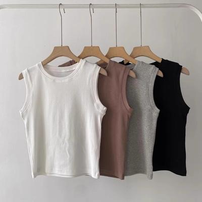 Spring and Summer Versatile Elastic Slim Slim Short Round Neck Bottoming Shirt Women's Sleeveless T-shirt Vest Top Commuting