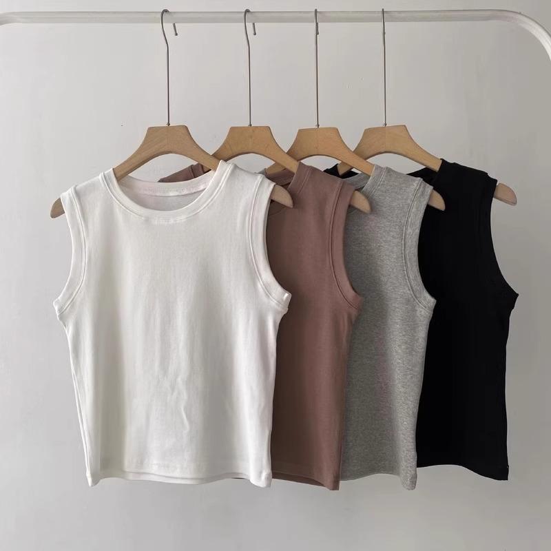 

Spring and summer versatile elastic slim slim short round neck bottoming shirt women s sleeveless t-shirt vest top commuting M: length 50cm, bust 78cm (stretchable) белый