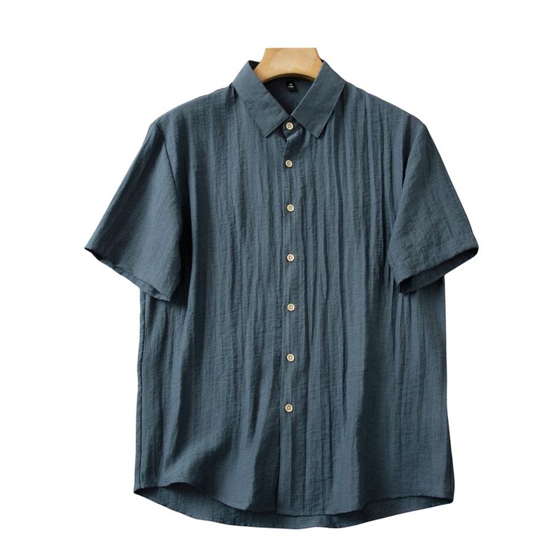 Japan fashion Order! Soft Cool Feeling Non-Ironing! Summer Men's Lapel Loose Casual Linen Short sleeve Shirts Top