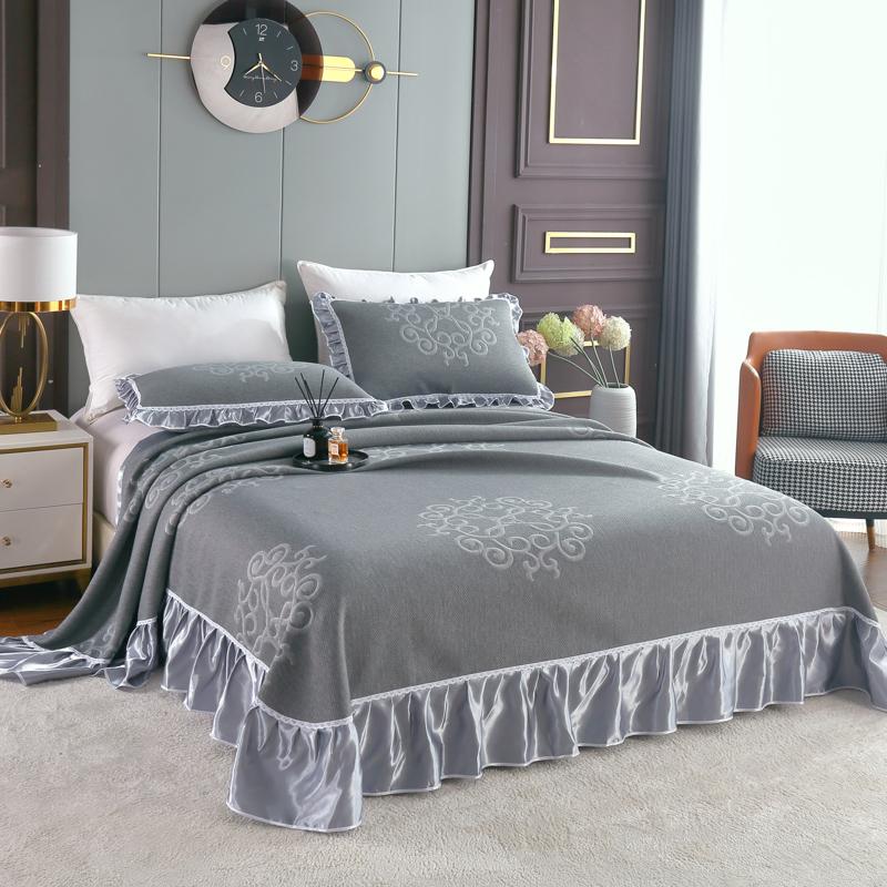 Luxury Soft Knitted Cotton Ruffles Bed Skirt, Bedspread Coverlet, Double Bed Cover Set, Blanket, Linen Pillowcases, Home Textile