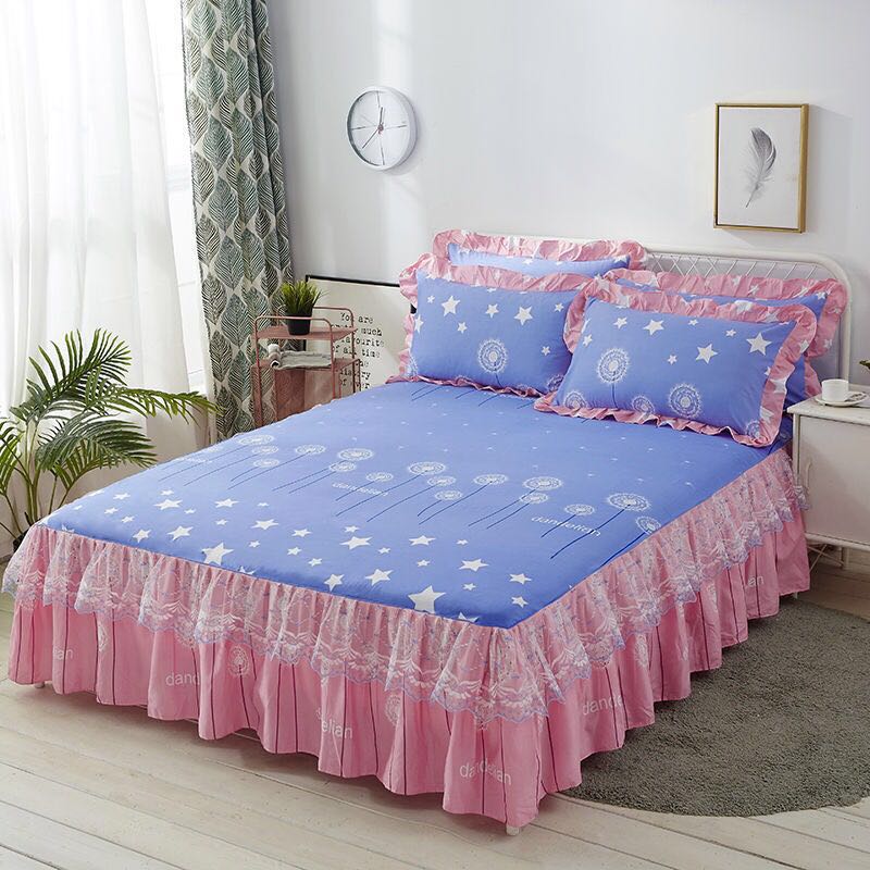 Fashion Lace Bedspread Soft Sanding Bed Skirt Queen Twin King Size Fitted Sheet Double Layer Ruffle