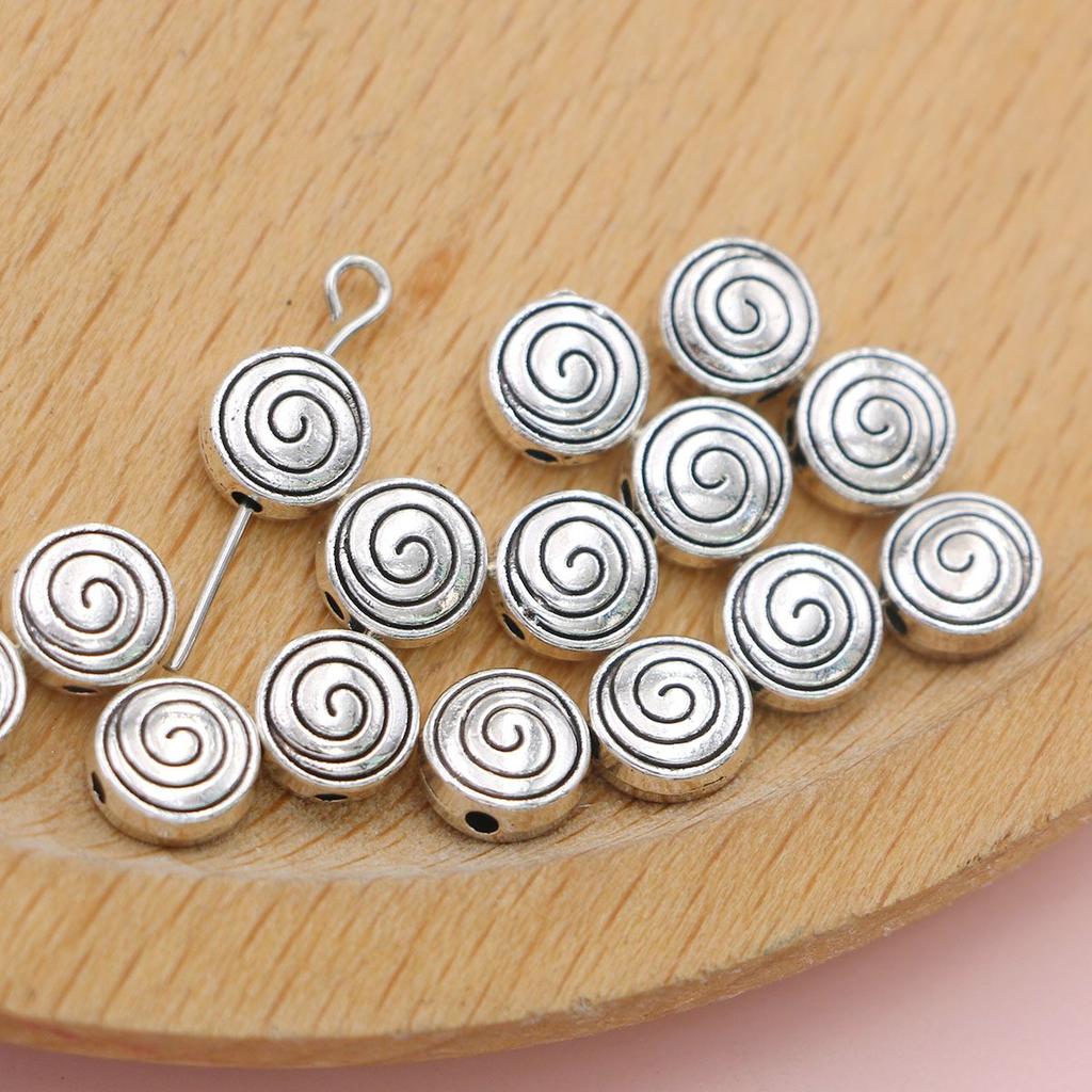 20Pcs Silver Plated Swirl Round Heart Spacer Loose Beads For Jewelry Making Bracelet Accessories Diy Handmade Findings