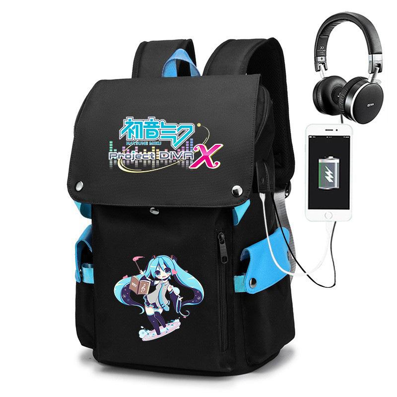Anime Cartoon Print USB Charging Flap Top Teenage Student Backpack Casual Bookbag for Boys Girls