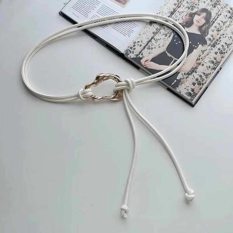 

Новый нерегулярный металлический ремень с узлом из кожи, однотонный простой ПУ тонкий пояс, корейский женский ремень для платья, пальто, декоративные ремни белый