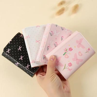 Neue süße Schleife Brieftasche Frauen süße rosa Farbe Stil Floral Geldbörse Kartenhalter für Mädchen tragbare Reise Bargeld Münze Foto Karte Tasche