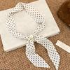Women Scarf Imitation Pearl Buckle One-Piece Design Scarf Lightweight Chiffon Satin French Retro Black White Dot Neck Collar