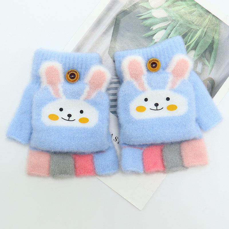 Children's Winter Wool Flip-Top Gloves - Warm, Cartoon Design for Elementary Boys & Girls