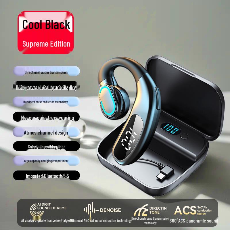 F80 Bluetooth Earphones: Over-Ear, Air Conduction, Single-Ear with Digital Display